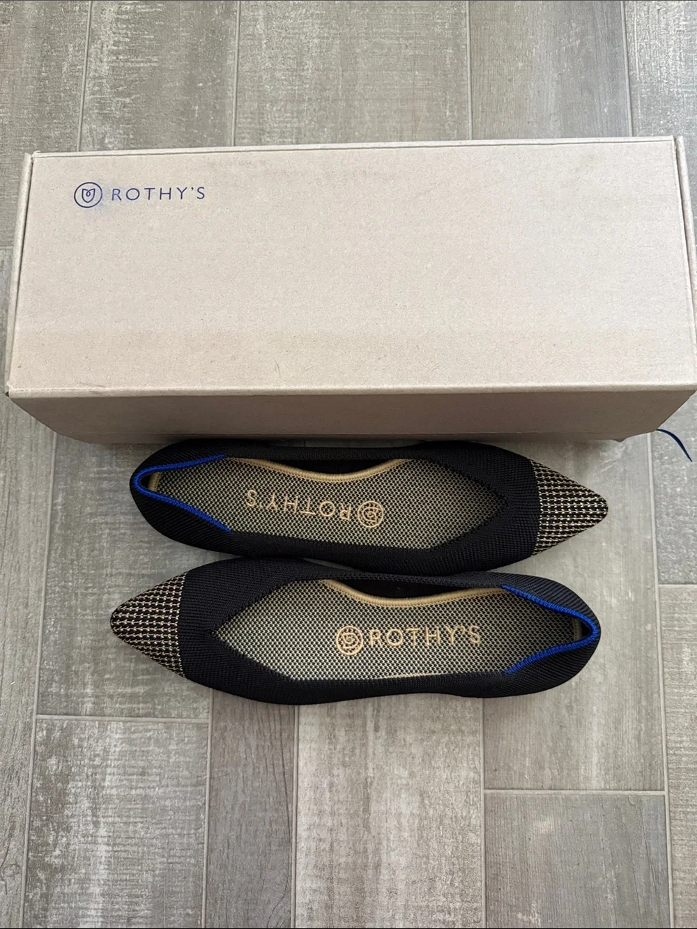 Rothy's Black Knit Pointed-Toe Flats with Houndstooth Toe Accent - Picture 1 of 7